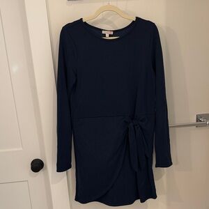 Navy Long Sleeve Dress with Tie Waist